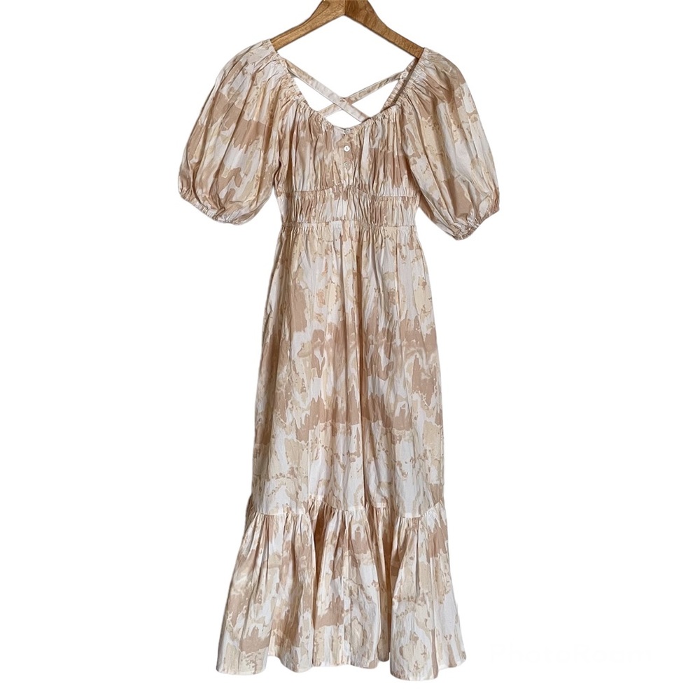 NWT Cleobella Catalina Midi Dress Watercolor Print Sz Small Neutral Tiered Boho - Picture 4 of 16